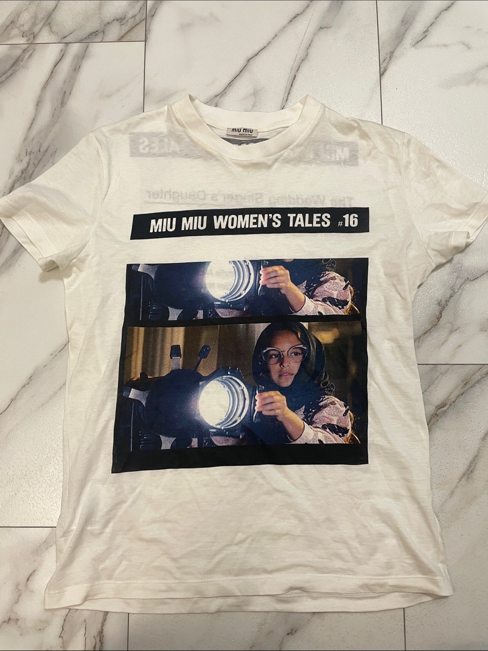 Miu Miu White Short-Sleeve Graphic Photo Panel Tee